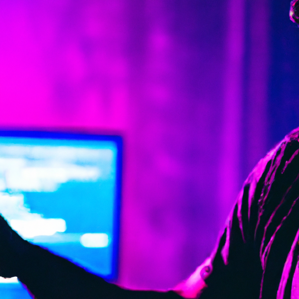 PulseArc studio live session: artist, mixing console, neon visuals